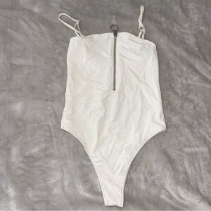NWOT XS Frankie’s Bikinis white ribbed one piece